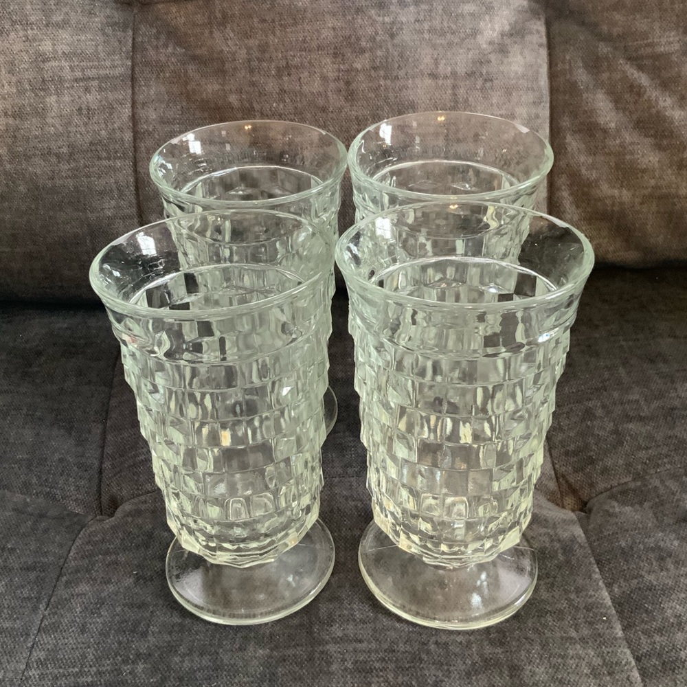 Vintage Whitehall Colony Footed 12oz glasses: clear cubed pattern- set of 4
